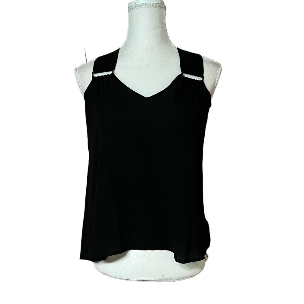 Lily white women sz xs halter neck blouse sleeveless black top sleeveless
